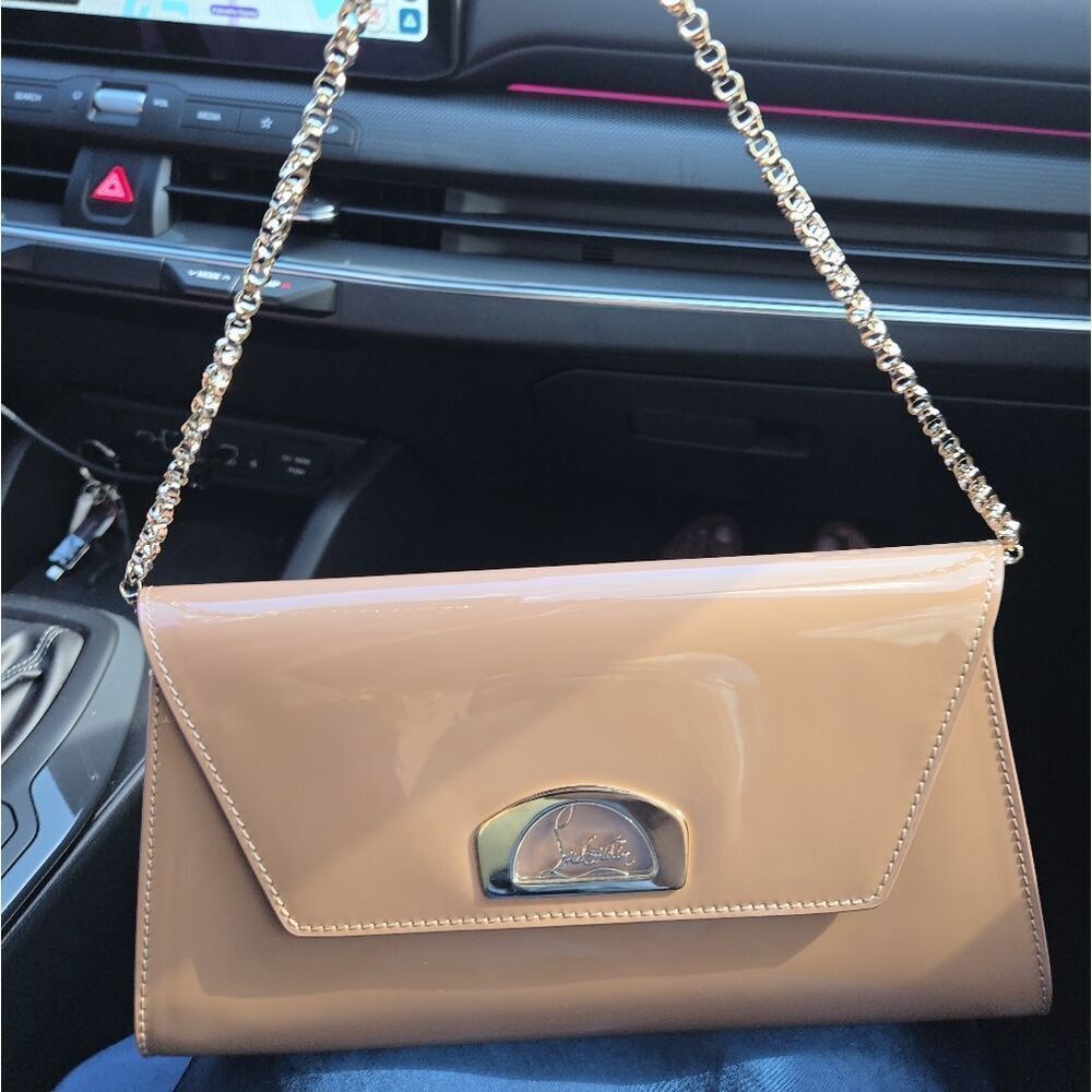 Christian Louboutin Patent Leather Chain Shoulder Bag in Nude